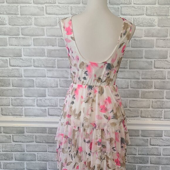 Vince Camuto Pink Floral Chiffon Cowl Neck Maxi Dress XS Low Back Romantic NEW - Picture 4 of 9